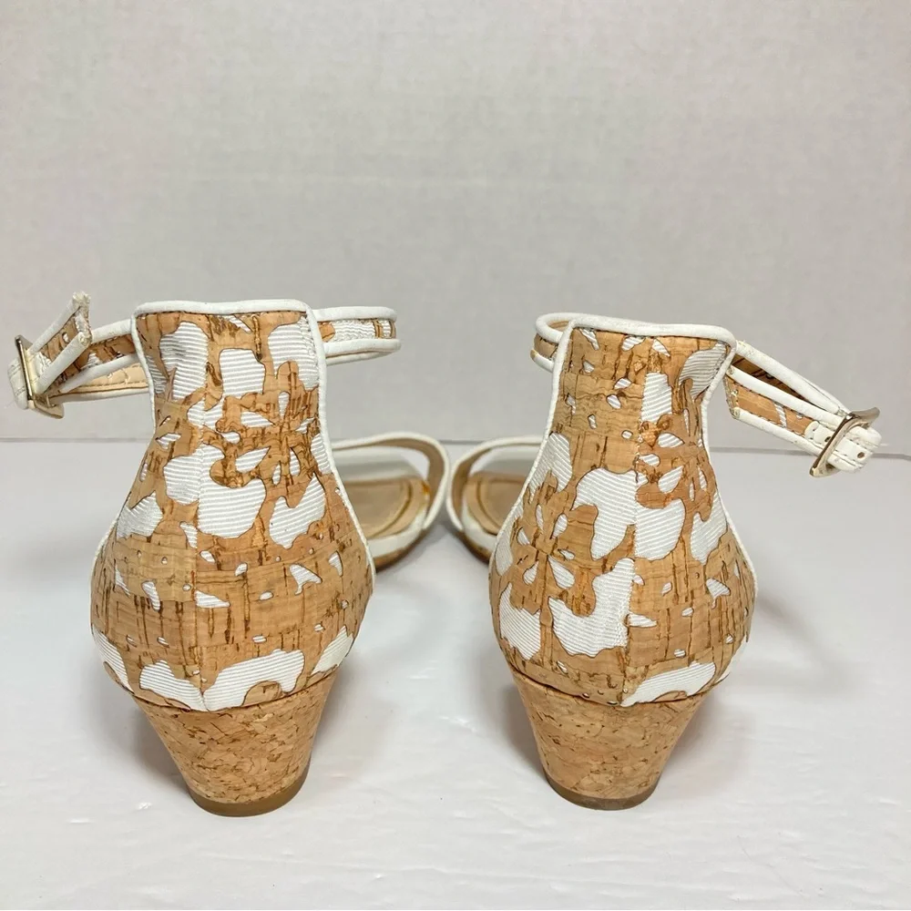 ALEX MARIE Ankle Strap Cork Wedge Sandals Fabric & Cork Floral Cut-outs Size 7.5 - Picture 9 of 14